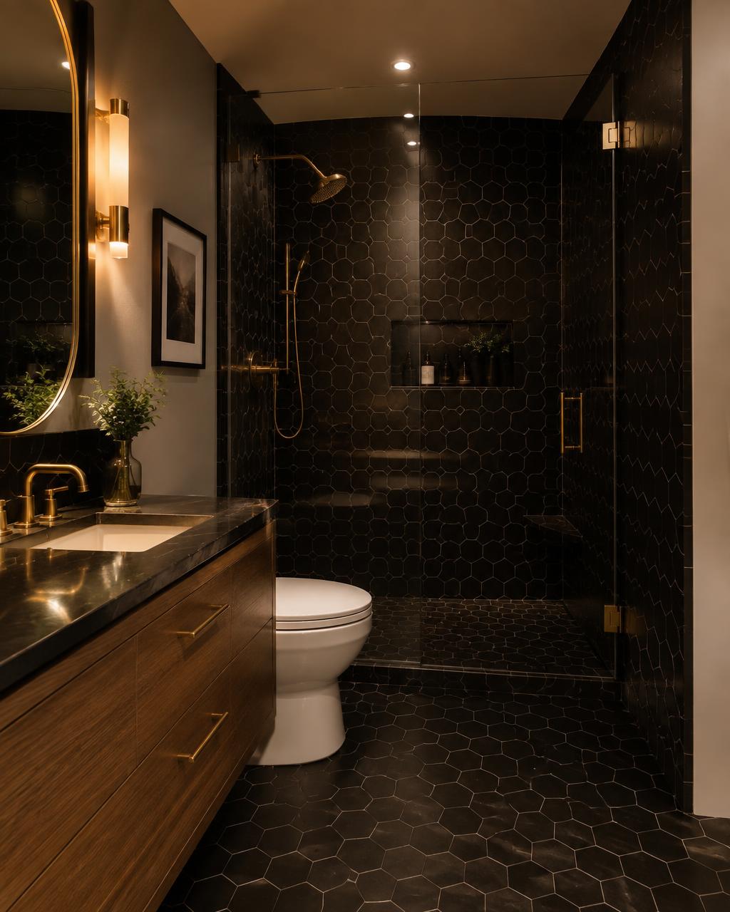 Remodeled bathroom with tiled walk-in shower